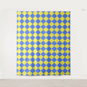 Blue Yellow Checker Diamond Pattern  Tapestry