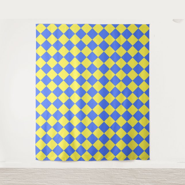 Blue Yellow Checker Diamond Pattern  Tapestry (Front)