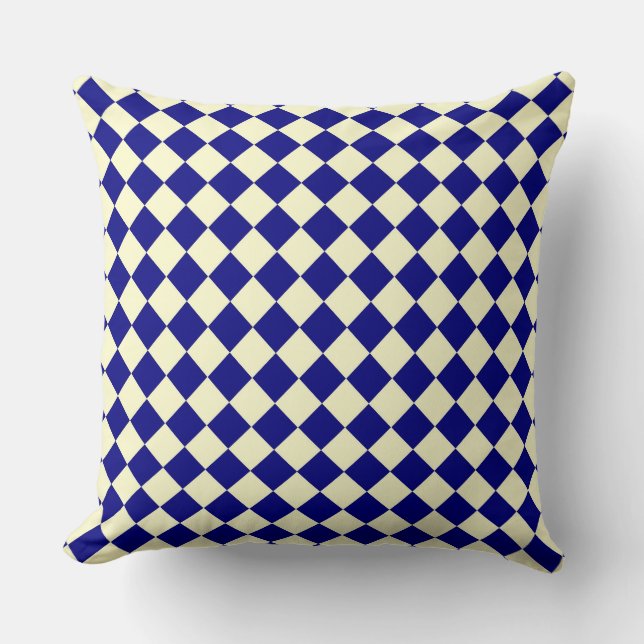 Blue Yellow Checker Diamond Pattern  Throw Pillow (Front)