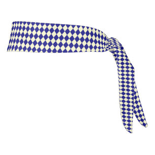 Blue Yellow Checker Diamond Pattern Tie Headband