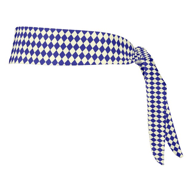 Blue Yellow Checker Diamond Pattern Tie Headband (Rotate 90)