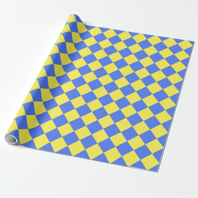 Blue Yellow Checker Diamond Pattern Wrapping Paper (Unrolled)
