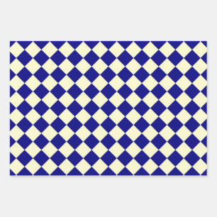Blue Yellow Checker Diamond Pattern Wrapping Paper Sheets