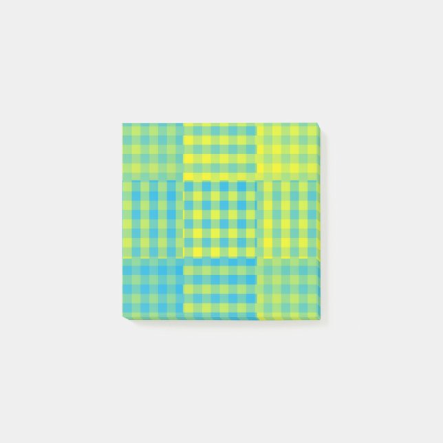 Blue Yellow Checker Patchwork Pattern Post-it Notes (Front)