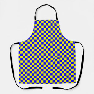 Blue Yellow Checkerboard Gingham Pattern Apron
