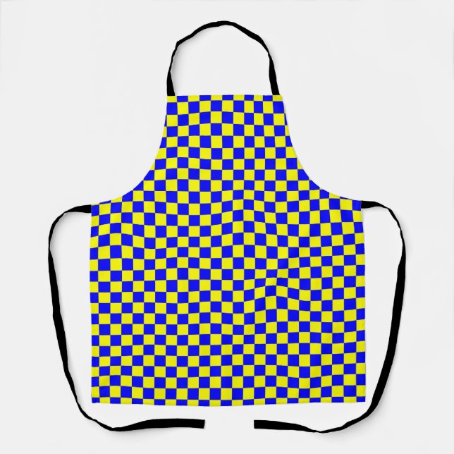 Blue Yellow Checkerboard Gingham Pattern Apron (Front)
