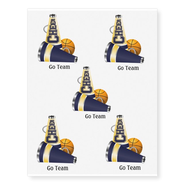 Blue & Yellow Cheerleader Temporary Tattoo (Front)