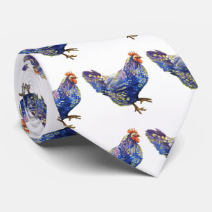 Blue Yellow Chicken Watercolor Painting Decorative Neck Tie
