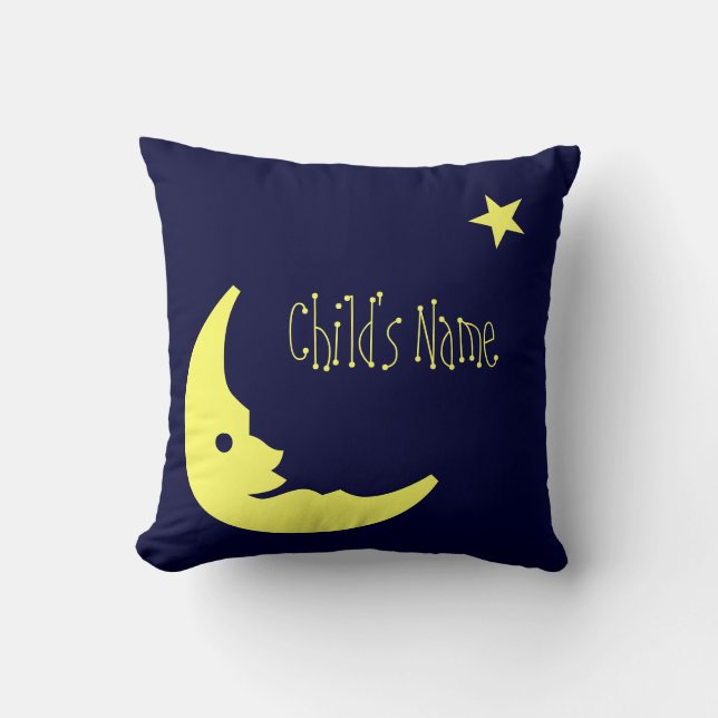 Blue,Yellow Child's personalized name moon pillow (Front)