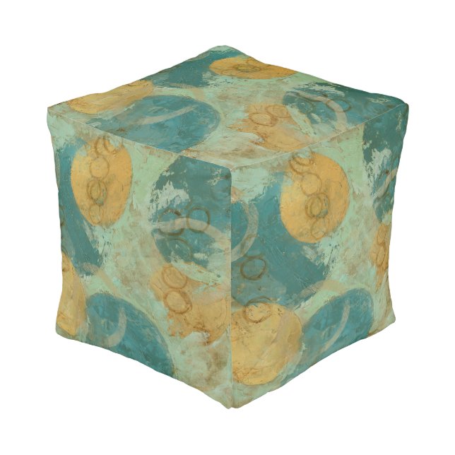 Blue & Yellow Circles Pouf (Angled Front)