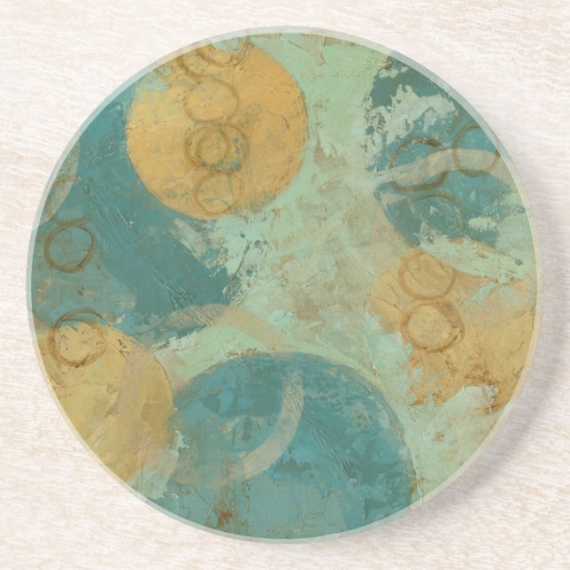 Blue & Yellow Circles Sandstone Coaster (Front)
