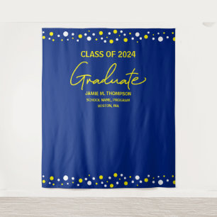 Blue Yellow Class of 2024 backdrop graduation