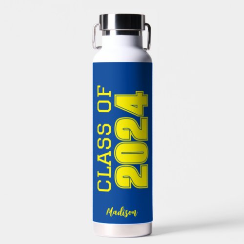 Blue Yellow Class of 2024 Personalized Graduation Water Bottle