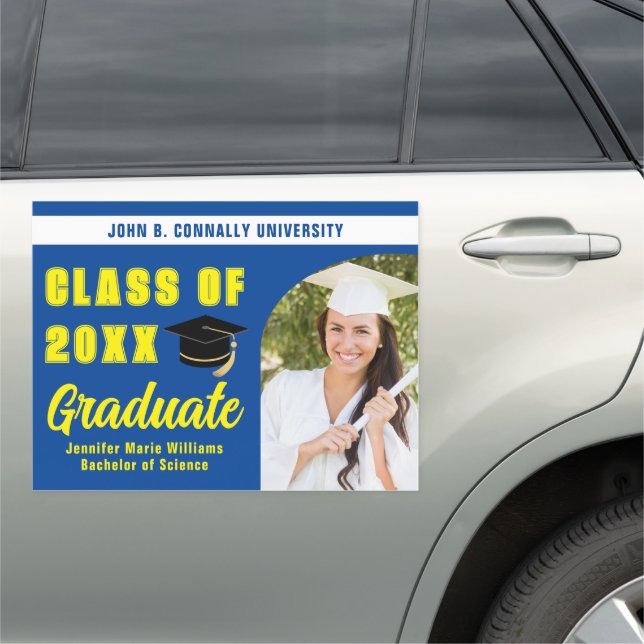 Blue Yellow Class of 2025 Graduation Photo Car Magnet (In Situ)