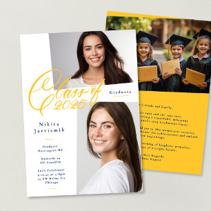 BLUE & YELLOW Class of 2025 Photo Graduation Party Invitation