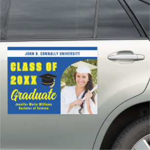 Blue Yellow Class of 2026 Graduation Photo Car Magnet