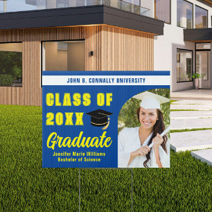 Blue Yellow Class of 2026 Graduation Photo Yard Sign