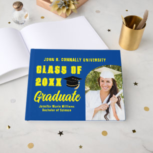 Blue Yellow Class of 2026 Photo Custom Graduation Guest Book