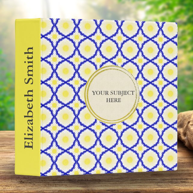 Blue & Yellow Coastal Mediterranean Pattern 3 Ring Binder (Creator Uploaded)