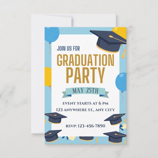 Blue Yellow Colorful Graduation Party Invitation (Front)
