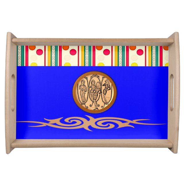 blue yellow colorful white dot dinner serving tray (Front)