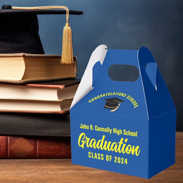 Blue Yellow  Congratulations Graduation Party Favor Boxes (Creator Uploaded)