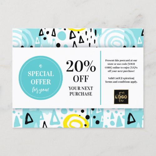 Blue Yellow Coupon Discount Card Abstract Patterns