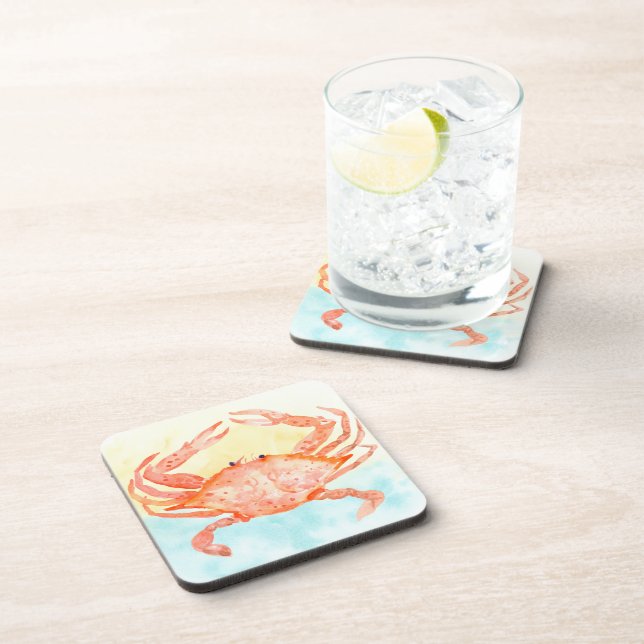 Blue Yellow Crab Watercolor Beverage Coaster (Right Side)