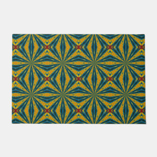   Blue & Yellow Custom Size Tribal Dog Feeding Mat