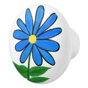 Blue Yellow Daisy Floral Ceramic Knob