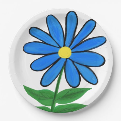 Blue Yellow Daisy Flower Paper Plates
