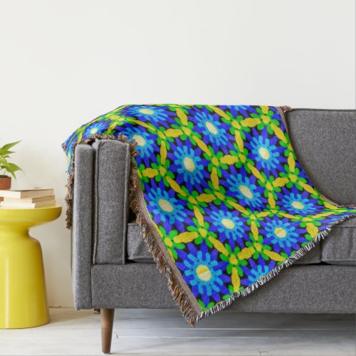 Blue  Yellow Daisy Flower Pattern Throw Blanket