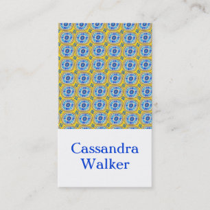 Blue Yellow Daisy Retro Tiles Geometric Business Card
