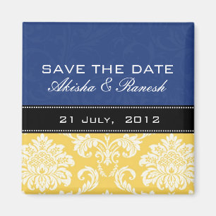 Blue Yellow Damask Save the Date Magnet