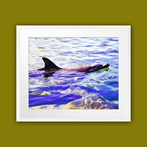 Blue Yellow Dolphin Watercolor Nautical Framed Art