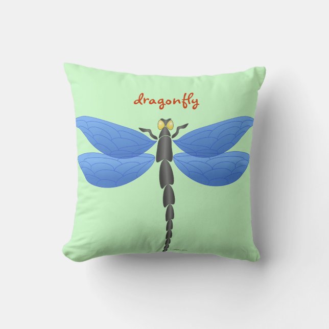 Blue, yellow dragonflies, personalized throw pillow (Front)