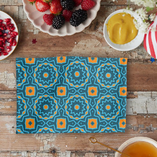 Blue & Yellow Elegant Boho Geometric Pattern Kitchen Towel
