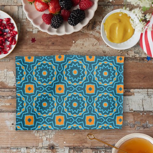 Blue  Yellow Elegant Boho Geometric Pattern Kitchen Towel