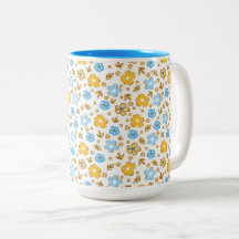 Blue Yellow Elegant Farmhouse Floral Pattern