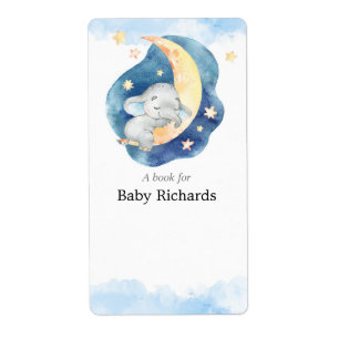 Blue yellow elephant baby shower book tag stickers
