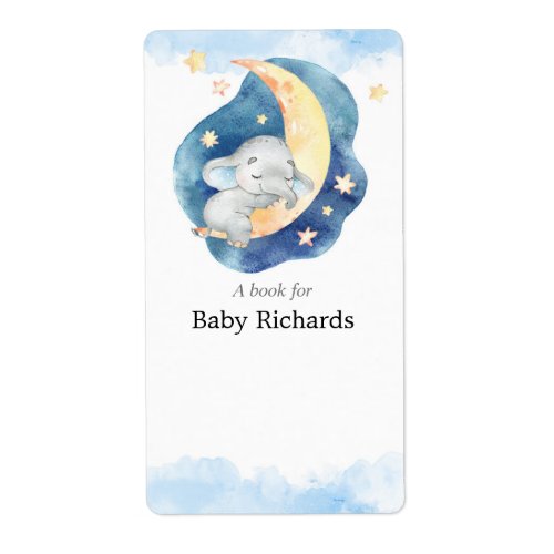 Blue yellow elephant baby shower book tag stickers
