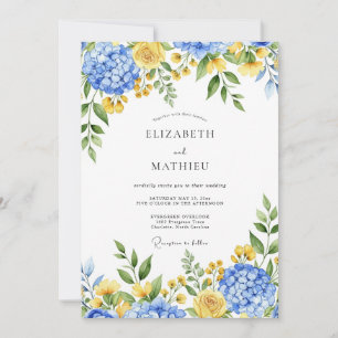 Blue Yellow Enchanting Botanical Wedding Invitation
