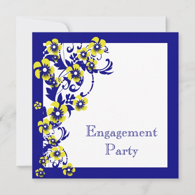 Blue yellow engagement wedding anniversary invitation (Front)