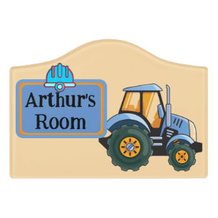 Blue & Yellow Farming Tractor Kids Bedroom Door Sign