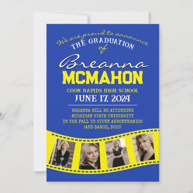 Blue & Yellow Filmstrip Graduation Announcement (Front)