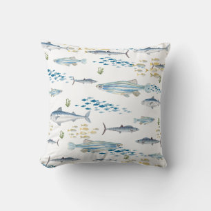 Blue Yellow Fish Pattern  Throw Pillow