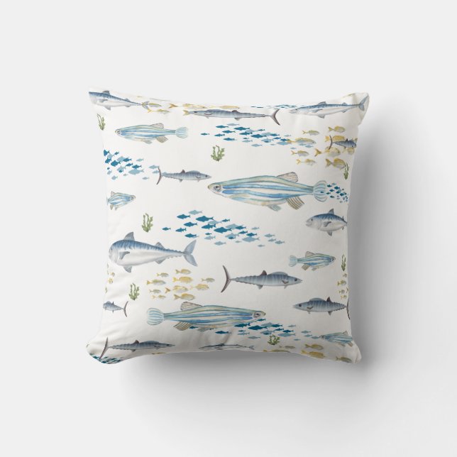 Blue Yellow Fish Pattern  Throw Pillow (Front)