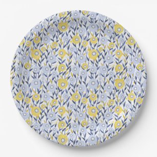 Blue Yellow Floral Blooms, Wildflowers, Daisies Paper Plates