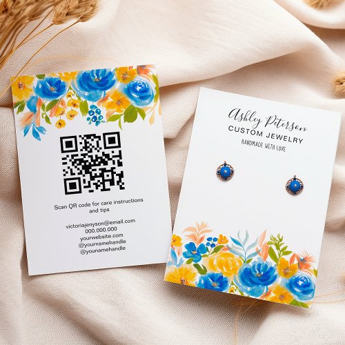Blue yellow floral boho  jewelry earring display business card
