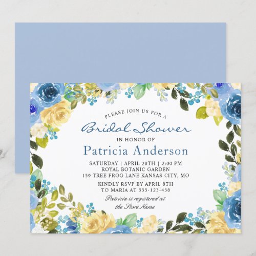 Blue Yellow Floral Botanical Garden Bridal Shower Card